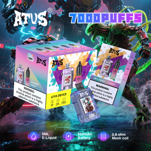 DE012 7000 Puffs Disposable Vape with rechargeable and adjustable airflow ATVS Vape