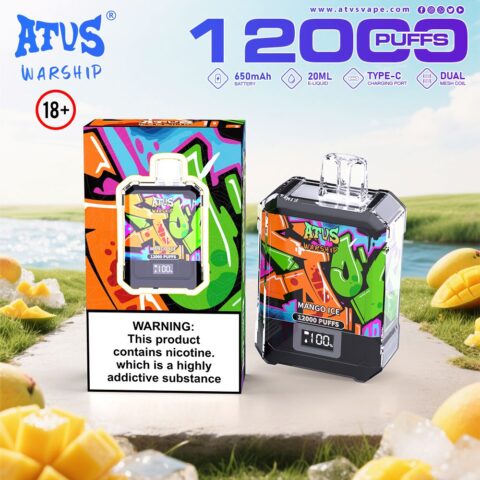 DE013A 12000 Puffs Disposable Vape with LED display screen and adjustable airflow ATVS Vape