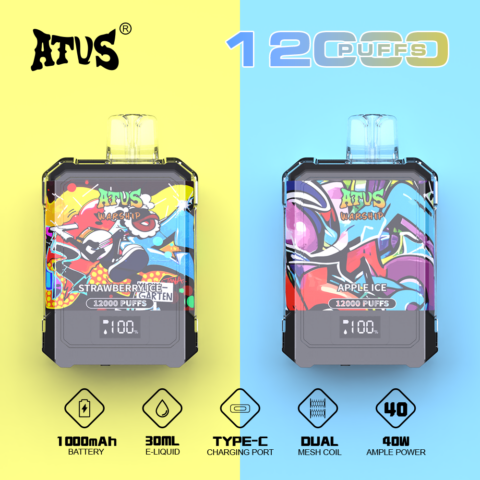 DE013A 12000 Puffs Disposable Vape with LED display screen and adjustable airflow ATVS Vape