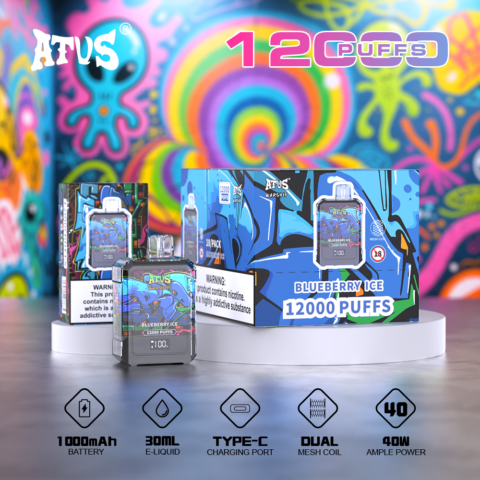 DE013A 12000 Puffs Disposable Vape with LED display screen and adjustable airflow ATVS Vape