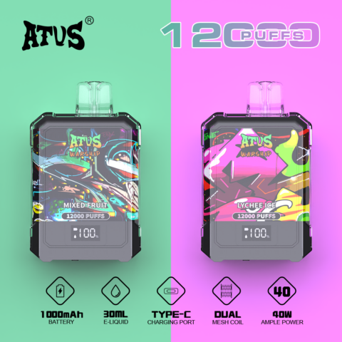 DE013A 12000 Puffs Disposable Vape with LED display screen and adjustable airflow ATVS Vape