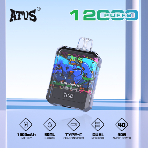 DE013A 12000 Puffs Disposable Vape with LED display screen and adjustable airflow ATVS Vape