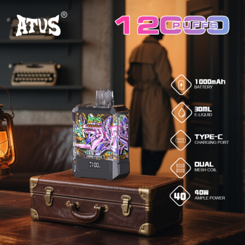 DE013A 12000 Puffs Disposable Vape with LED display screen and adjustable airflow ATVS Vape