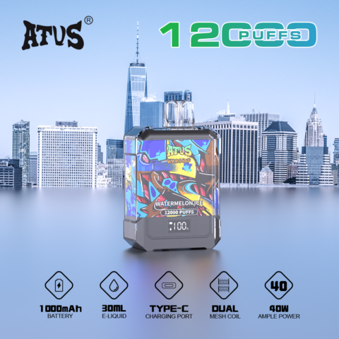 DE013A 12000 Puffs Disposable Vape with LED display screen and adjustable airflow ATVS Vape