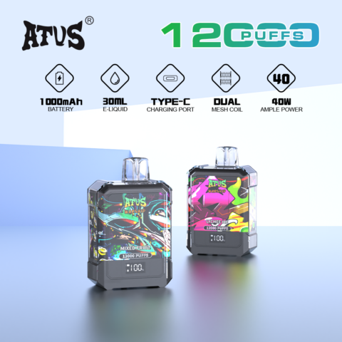 DE013A 12000 Puffs Disposable Vape with LED display screen and adjustable airflow ATVS Vape