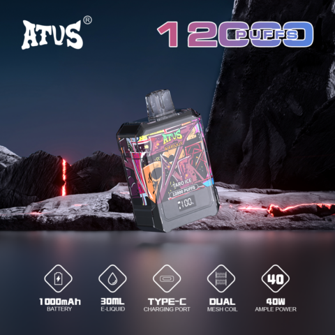 DE013A 12000 Puffs Disposable Vape with LED display screen and adjustable airflow ATVS Vape