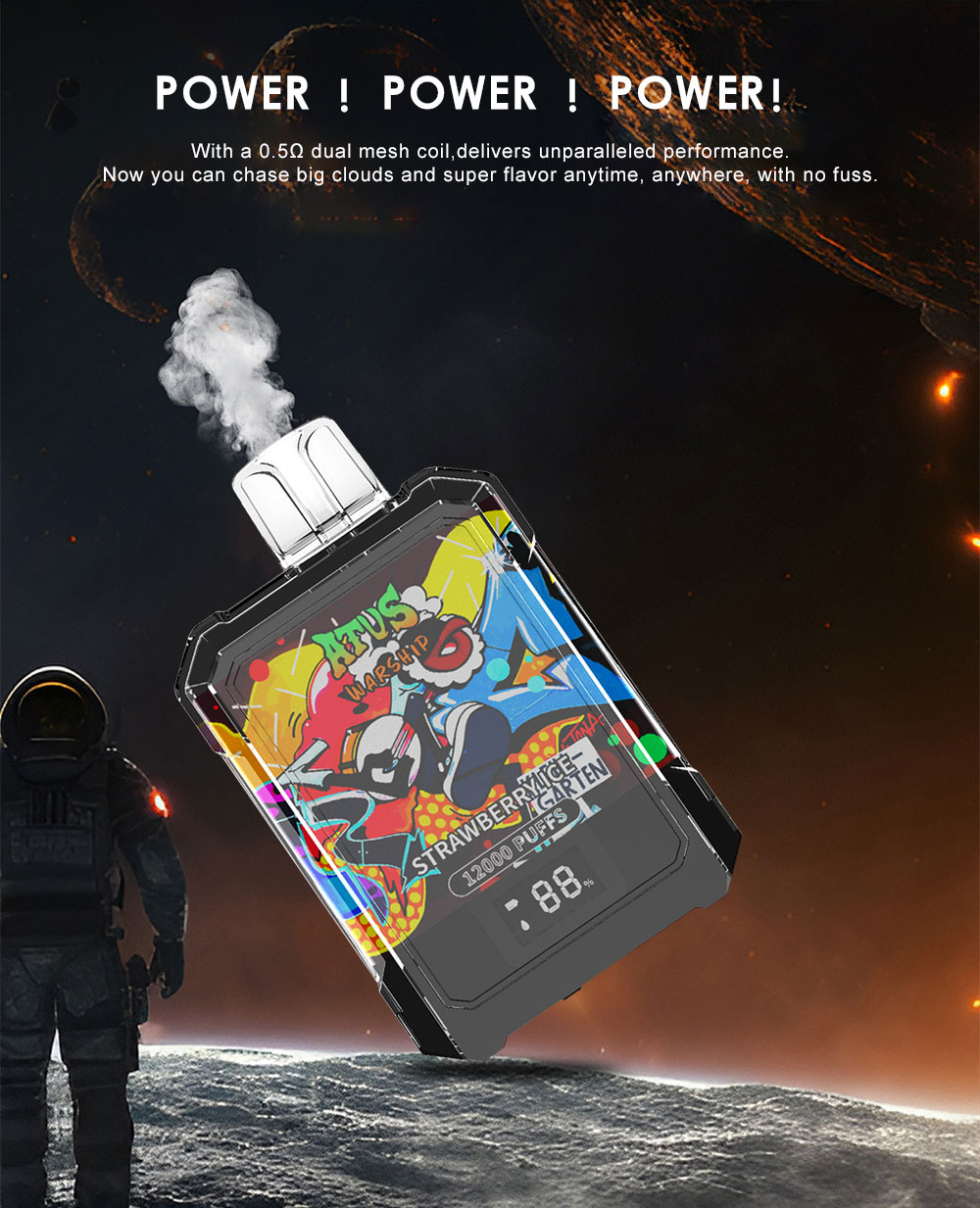 DE013A 12000 Puffs Disposable Vape with LED display screen and adjustable airflow ATVS Vape