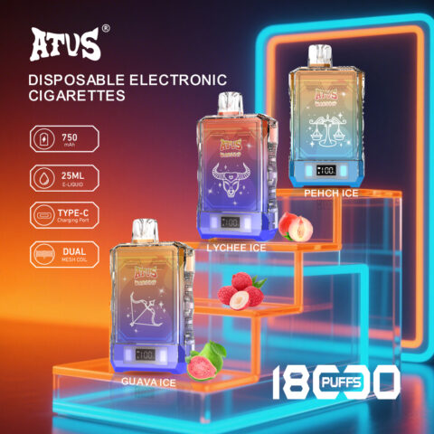 DE015 18000 Puffs Disposable Vape with LED display screen and adjustable airflow rechargeable ATVS Vape