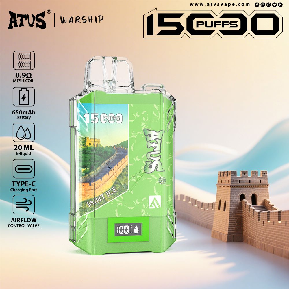 DE017 15000 Puffs Disposable Vape with LED display screen and adjustable airflow rechargeable ATVS Vape