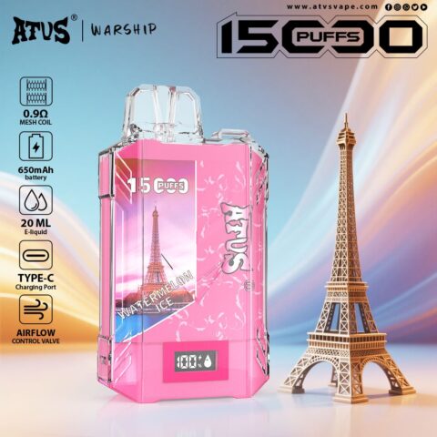 DE017 15000 Puffs Disposable Vape with LED display screen and adjustable airflow rechargeable ATVS Vape