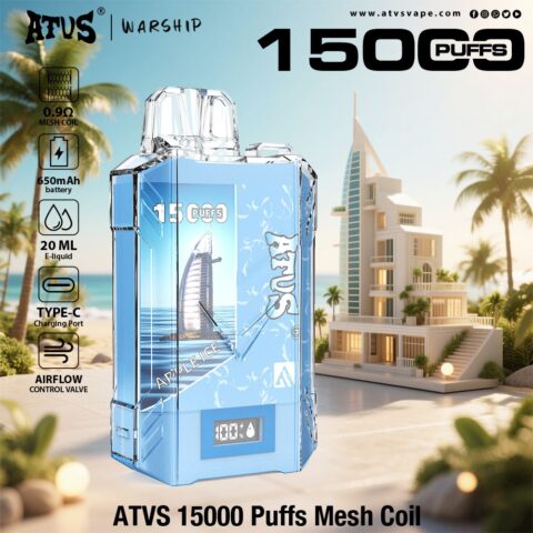 DE017 15000 Puffs Disposable Vape with LED display screen and adjustable airflow rechargeable ATVS Vape