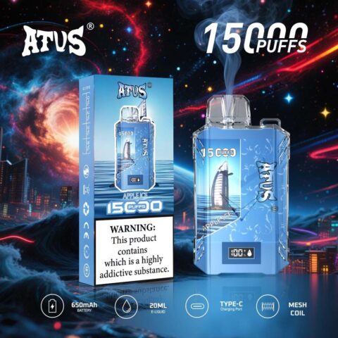 DE017 15000 Puffs Disposable Vape with LED display screen and adjustable airflow rechargeable ATVS Vape