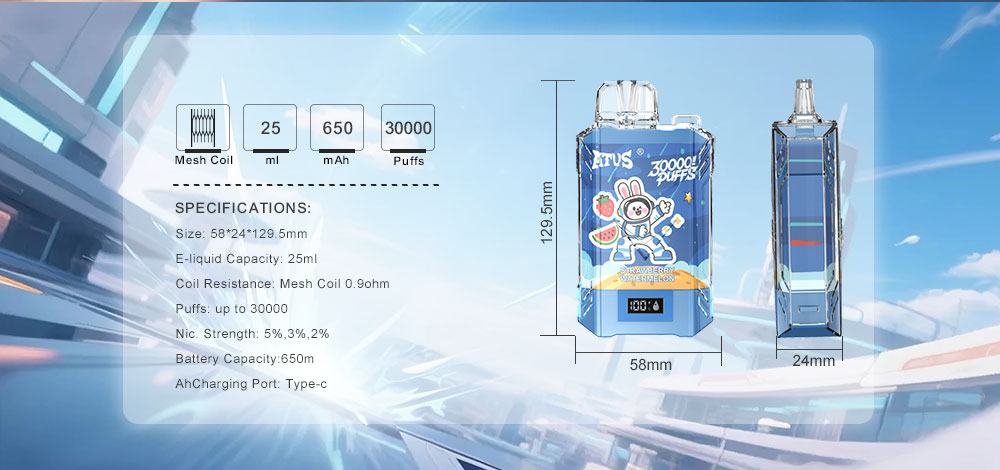 DE017 30000 Puffs Disposable Vape with LED display screen and adjustable airflow rechargeable ATVS Vape