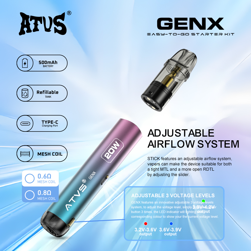 DE020 Refillable Pod Kit System Device with Adjustable Airflow MTL RDL ATVS Vape