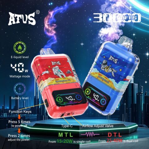DE021 30000 Puffs Disposable Vape with-LED-display-screen and adjustable airflow MTL DTL ATVS Vape