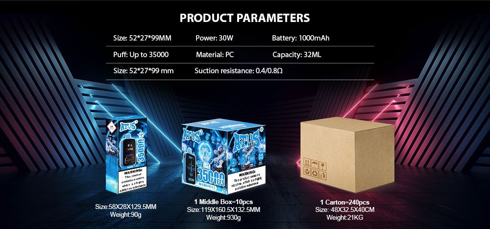 DE022 35000 Puffs Disposable Vape with Full screen rechargeable and adjustable airflow ATVS Vape